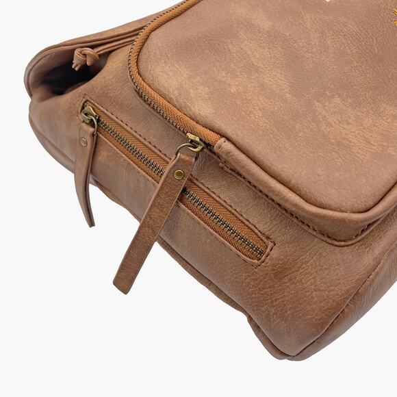 NWOT UNDER ONE SKY Faux Leather Floral Small Backpack (Tan/Cognac) - Picture 7 of 10